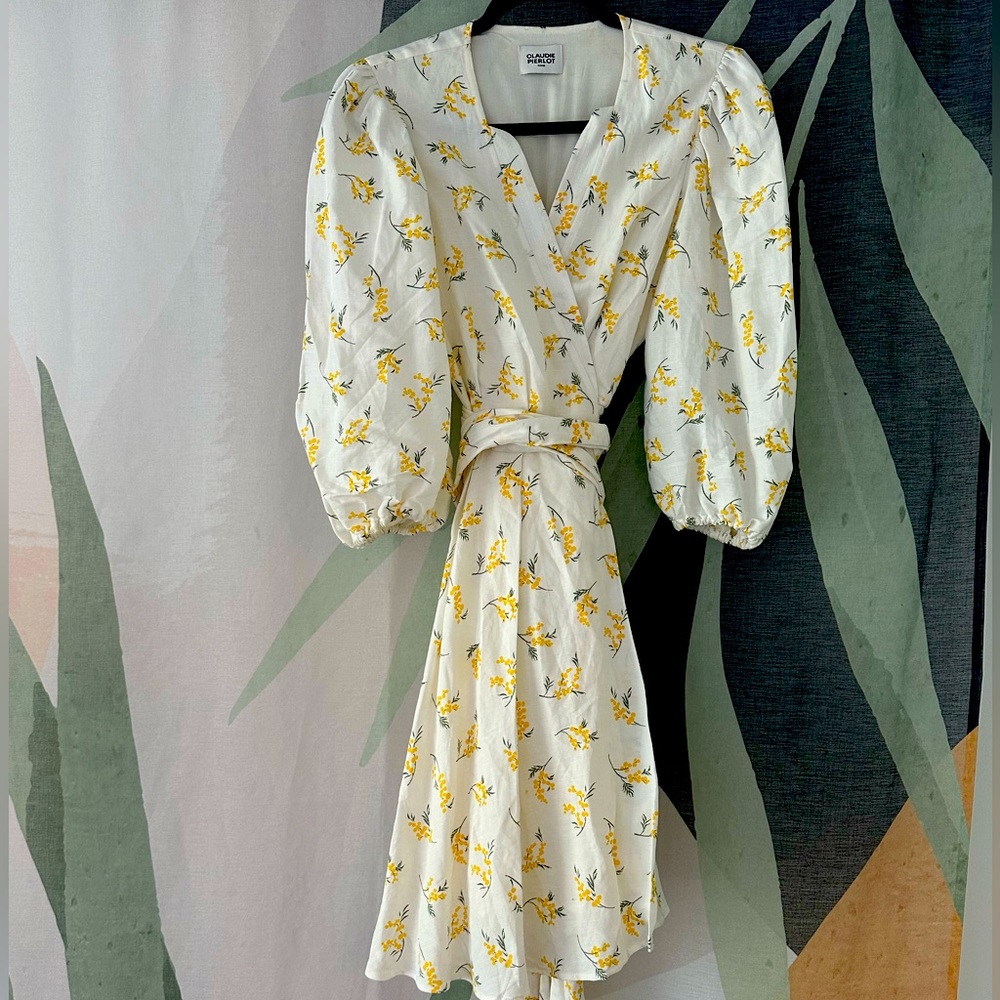 Claudie Pierlot Short Wrap Dress - Yellow Floral